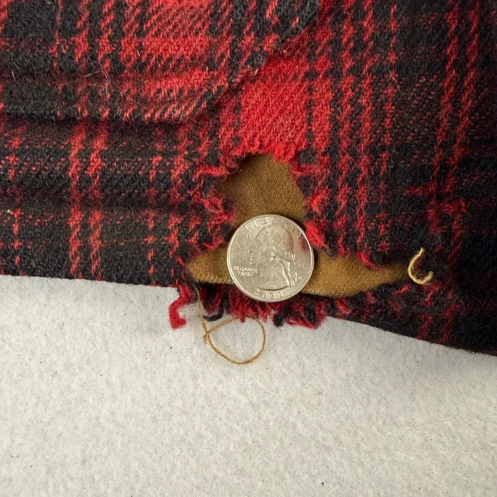 Vintage Woolrich Wool Hunting Jacket Red Shadow Plaid Thrashed Men's 42 USA Made